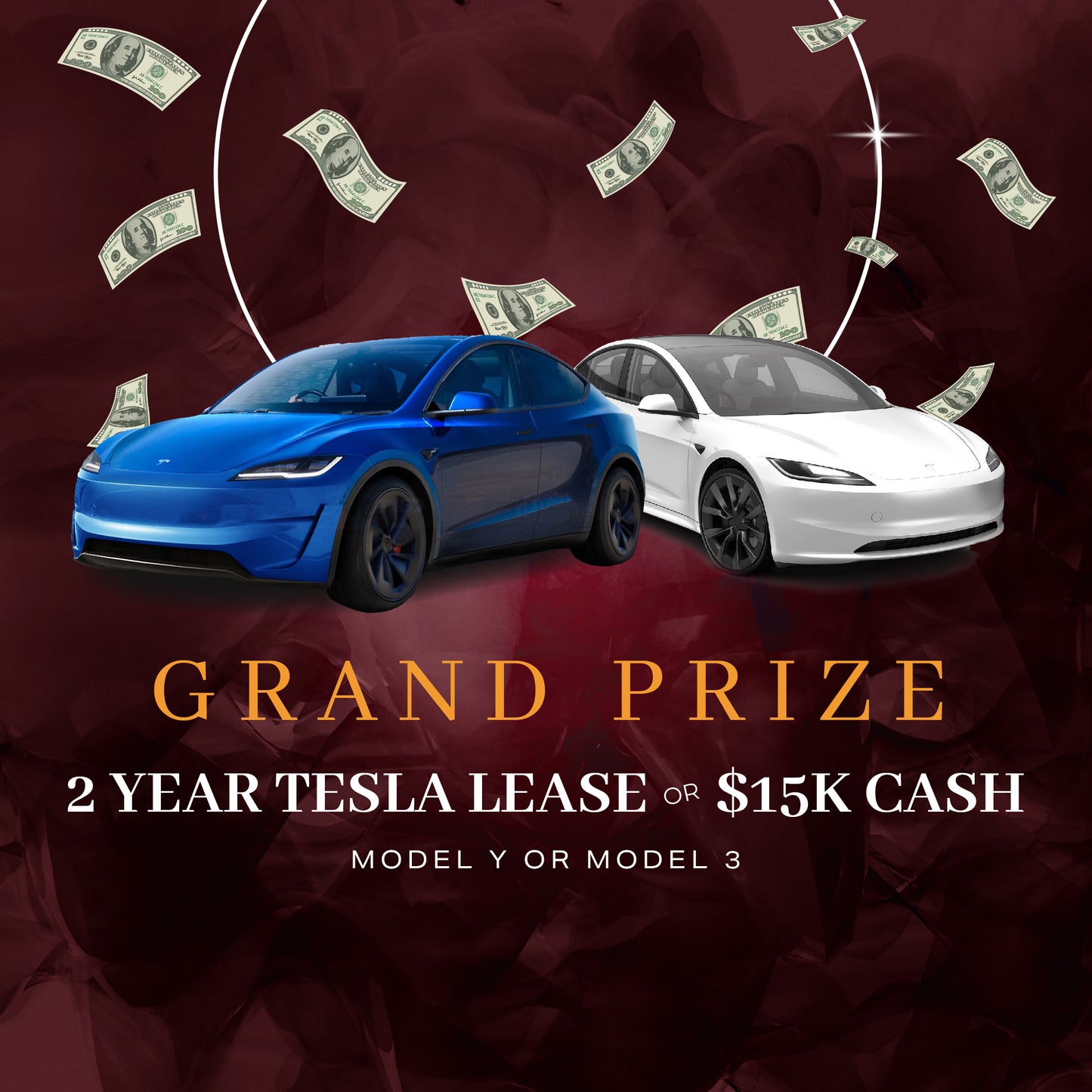 2 YEAR TESLA LEASE OR $15,000 CASH